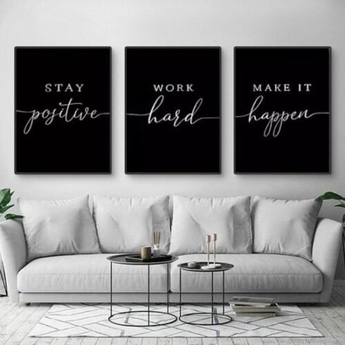 Unyqoos® Inspirerende set van drie zwart-witte canvas posters voor moderne wanddecoratie