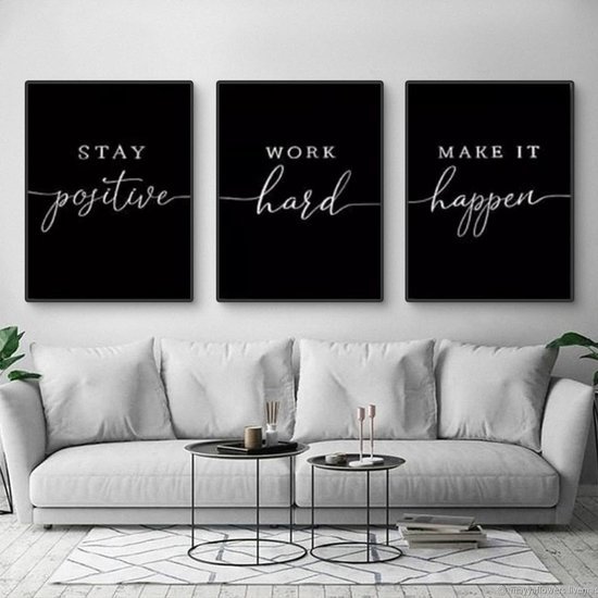Unyqoos® Inspirerende set van drie zwart-witte canvas posters voor moderne wanddecoratie