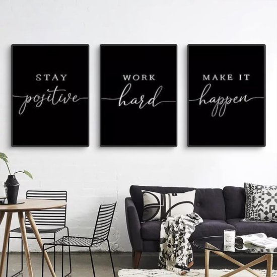 Unyqoos® Inspirerende set van drie zwart-witte canvas posters voor moderne wanddecoratie