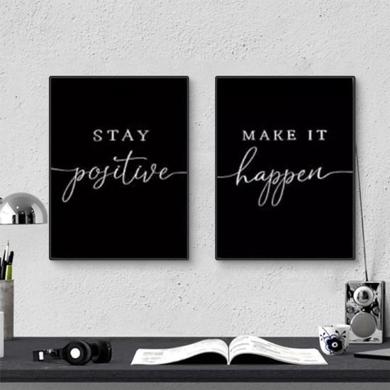 Unyqoos® Inspirerende set van drie zwart-witte canvas posters voor moderne wanddecoratie