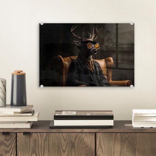 Unyqoos® Moderne wanddecoratie met hert in pak en zonnebril voor woonkamer