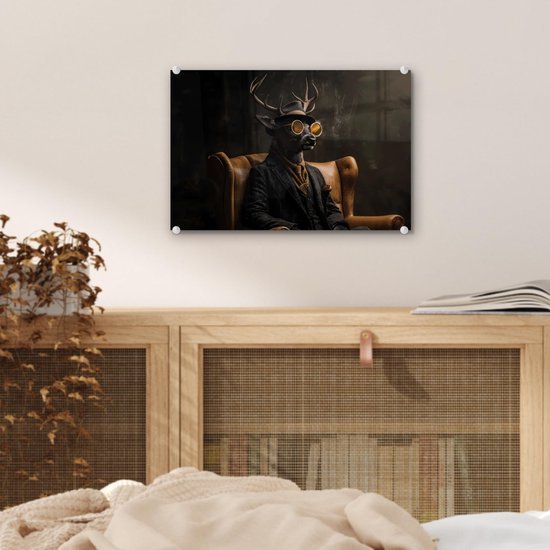 Unyqoos® Moderne wanddecoratie met hert in pak en zonnebril voor woonkamer