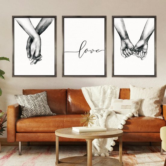 Unyqoos® Moderne set van 3 posters met handmotief voor stijlvolle wanddecoratie