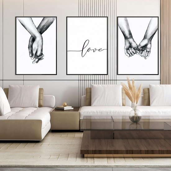 Unyqoos® Moderne set van 3 posters met handmotief voor stijlvolle wanddecoratie
