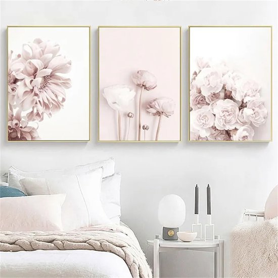 550x550-44578.jpg Unyqoos® Set van drie roze bloemenposters voor een elegante en moderne uitstraling