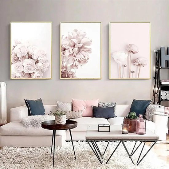 550x550-44579.jpg Unyqoos® Set van drie roze bloemenposters voor een elegante en moderne uitstraling