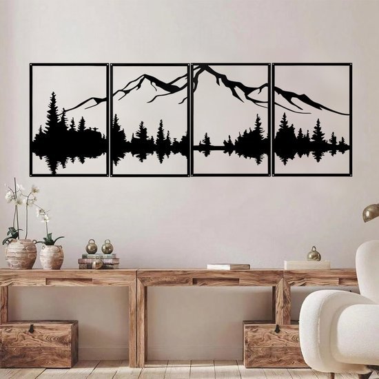 550x550-44586.jpg Unyqoos® Set van vier metalen wanddecoraties met bergen en bossen voor elke ruimte