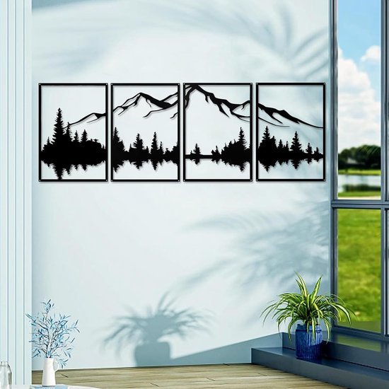 550x550-44587.jpg Unyqoos® Set van vier metalen wanddecoraties met bergen en bossen voor elke ruimte