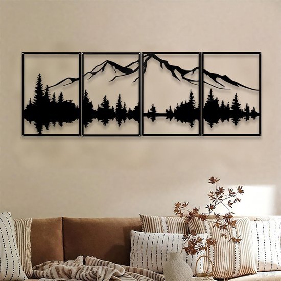 550x550-44589.jpg Unyqoos® Set van vier metalen wanddecoraties met bergen en bossen voor elke ruimte