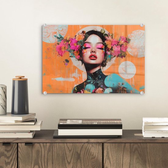 Unyqoos® Moderne wanddecoratie op met abstracte bloemen en portret voor woonkamer