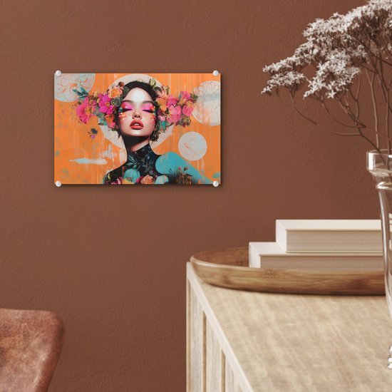 Unyqoos® Moderne wanddecoratie op met abstracte bloemen en portret voor woonkamer