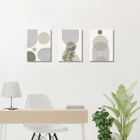 550x550-44601.jpg Unyqoos® Set van drie abstracte bohemien canvas schilderijen met lijst voor wanddecoratie 90 x 40 cm