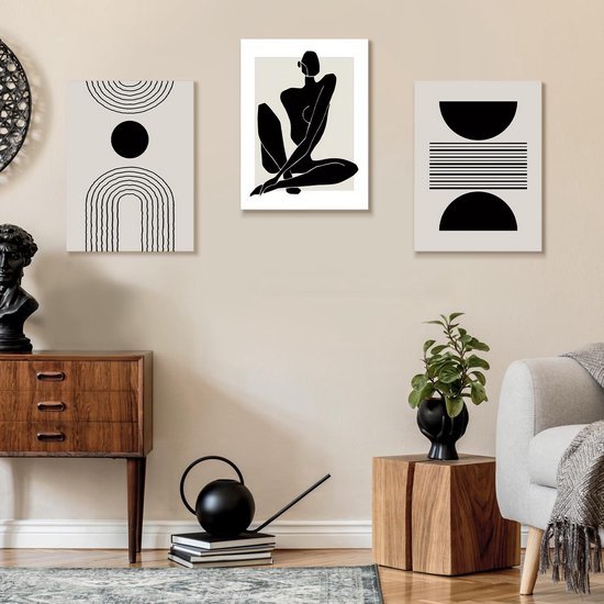 Unyqoos® Set van 3 Ingelijste Geometrische Canvas Kunstwerken voor Thuisdecoratie