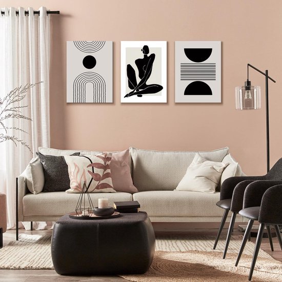 Unyqoos® Set van 3 Ingelijste Geometrische Canvas Kunstwerken voor Thuisdecoratie