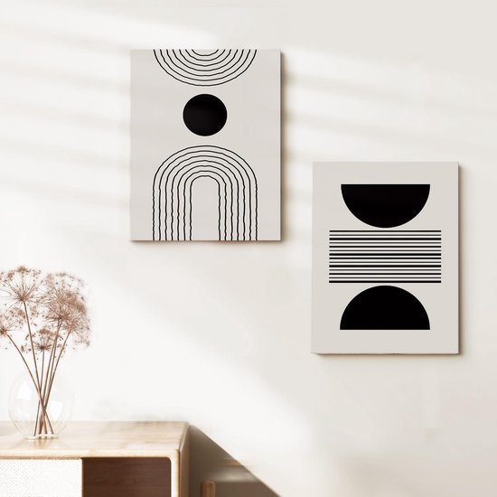 Unyqoos® Set van 3 Ingelijste Geometrische Canvas Kunstwerken voor Thuisdecoratie
