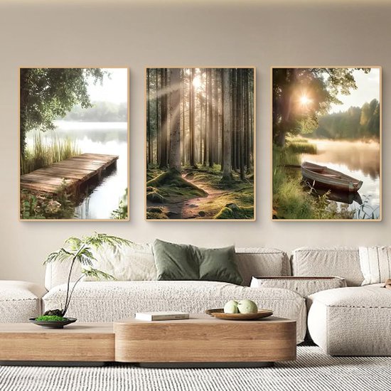 Unyqoos® Set van 3 Kunstzinnige Natuurlandschap Posters voor Sfeervolle Interieurdecoratie