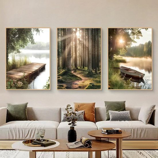Unyqoos® Set van 3 Kunstzinnige Natuurlandschap Posters voor Sfeervolle Interieurdecoratie