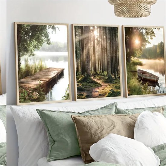Unyqoos® Set van 3 Kunstzinnige Natuurlandschap Posters voor Sfeervolle Interieurdecoratie