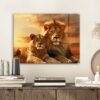 Unyqoos® Moderne wanddecoratie op glas met leeuw in Afrikaanse savanne