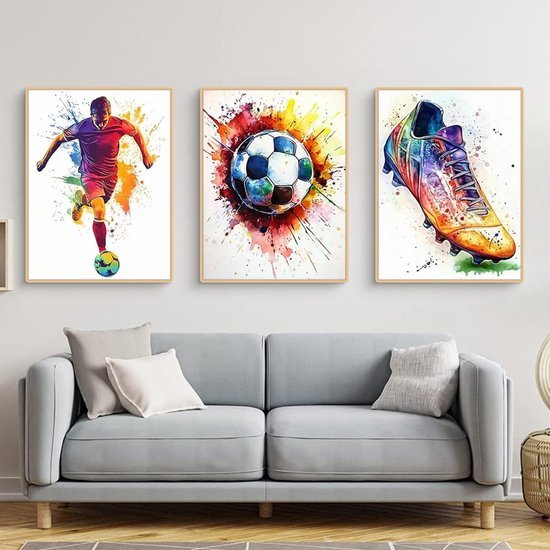 550x550-44644.jpg Unyqoos® Set van drie kleurrijke voetbalposters voor moderne wanddecoratie