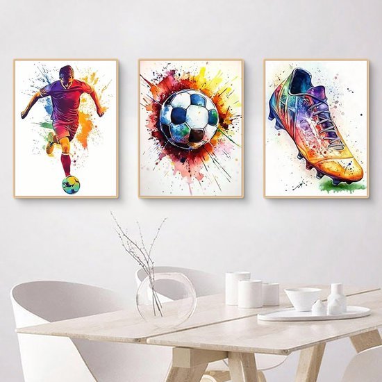 550x550-44645.jpg Unyqoos® Set van drie kleurrijke voetbalposters voor moderne wanddecoratie