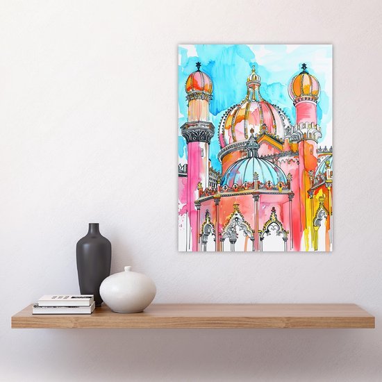 Unyqoos® Grote kleurrijke waterverf poster van het Koninklijk Paviljoen in Brighton