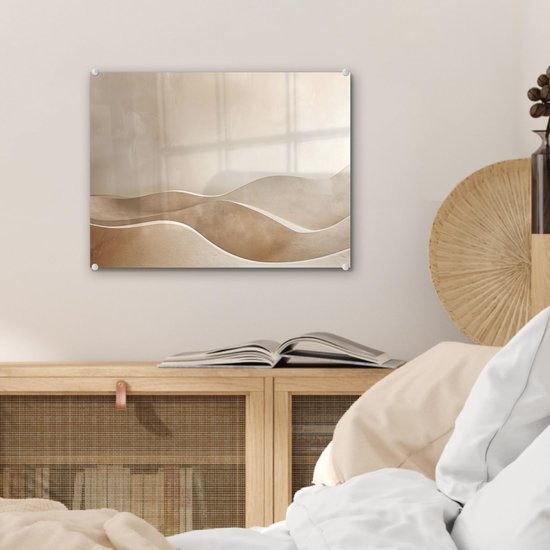 Unyqoos® Moderne glazen wanddecoratie met beige heuvelpatroon voor woonkamer 40 x 30 cm