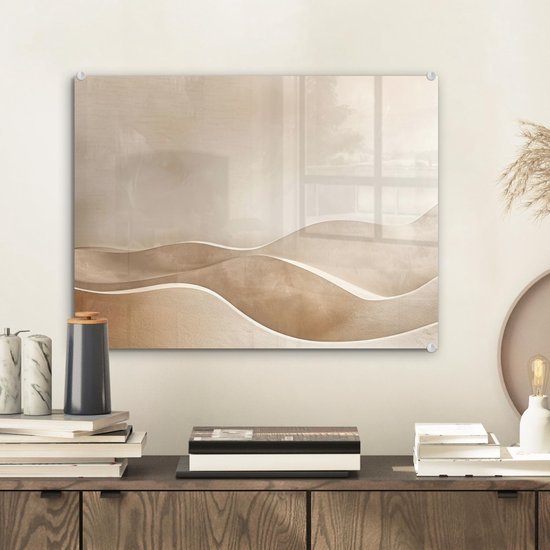 Unyqoos® Moderne glazen wanddecoratie met beige heuvelpatroon voor woonkamer 40 x 30 cm