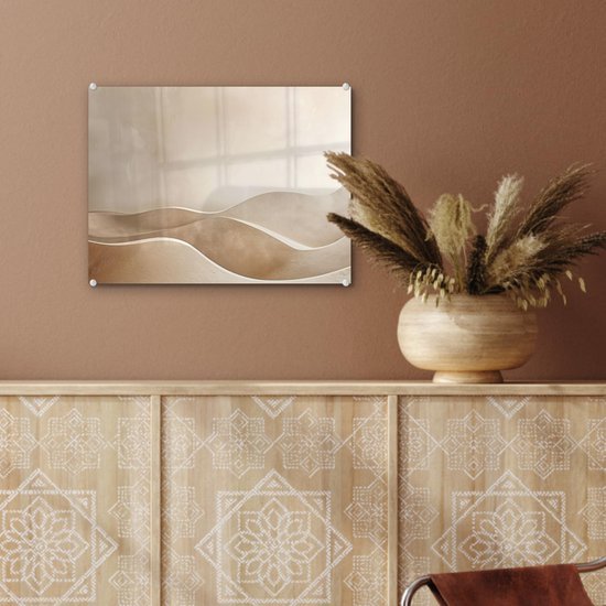 Unyqoos® Moderne glazen wanddecoratie met beige heuvelpatroon voor woonkamer 40 x 30 cm