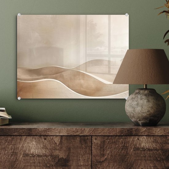 Unyqoos® Moderne glazen wanddecoratie met beige heuvelpatroon voor woonkamer 40 x 30 cm