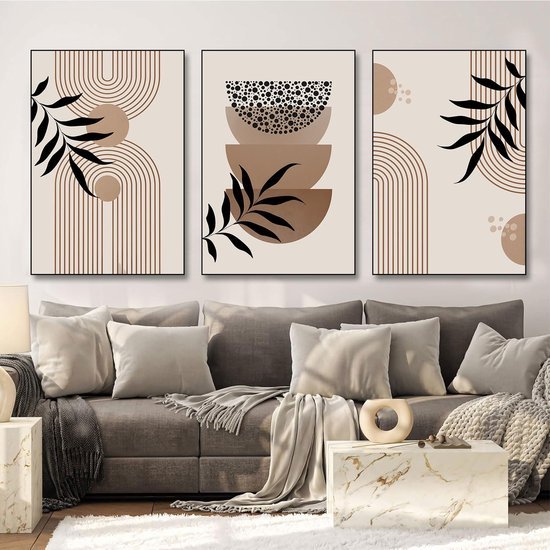 Unyqoos® Moderne boho canvas posterset met abstracte geometrische lijnen voor interieurdecoratie