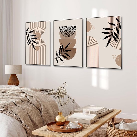 Unyqoos® Moderne boho canvas posterset met abstracte geometrische lijnen voor interieurdecoratie