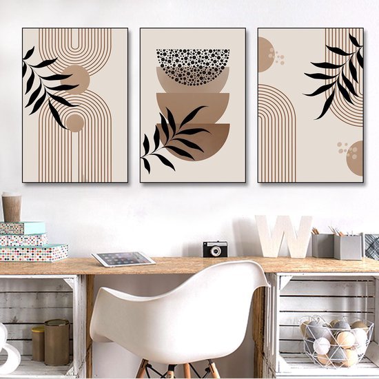 Unyqoos® Moderne boho canvas posterset met abstracte geometrische lijnen voor interieurdecoratie