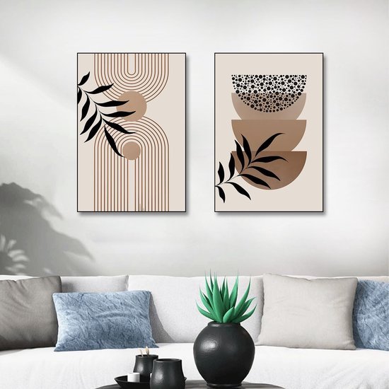 Unyqoos® Moderne boho canvas posterset met abstracte geometrische lijnen voor interieurdecoratie