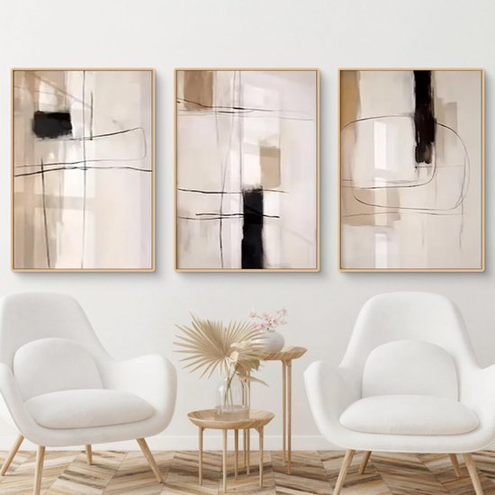 Unyqoos® Set van drie moderne abstracte kunstposters voor stijlvolle wanddecoratie