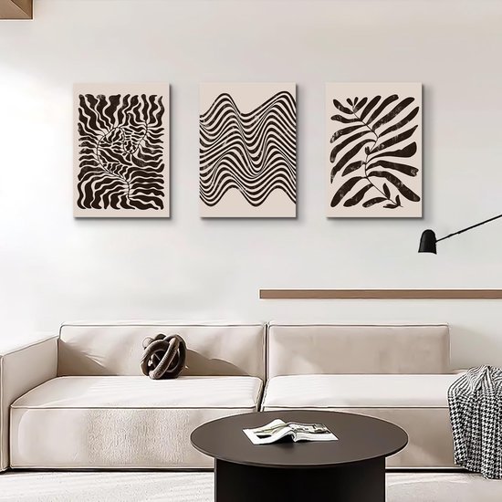550x550-44737.jpg Unyqoos® Set van drie abstracte zwart-wit canvasmuurkunst met houten lijst voor interieurdecoratie