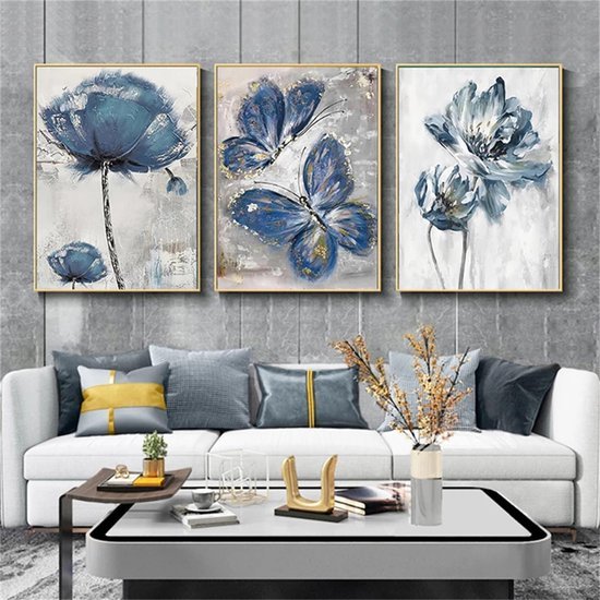 Unyqoos® Set van 3 Blauwe Posters met Scandinavisch Design voor Moderne Interieurs