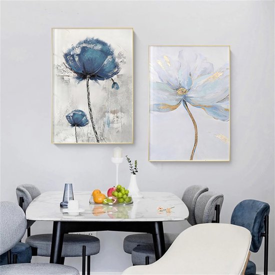 Unyqoos® Set van 3 Blauwe Posters met Scandinavisch Design voor Moderne Interieurs