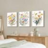 Unyqoos® Set van 3 canvas schilderijen met wilde bloemen voor stijlvolle wanddecoratie