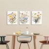 Unyqoos® Set van 3 canvas schilderijen met wilde bloemen voor stijlvolle wanddecoratie