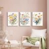 Unyqoos® Set van 3 canvas schilderijen met wilde bloemen voor stijlvolle wanddecoratie