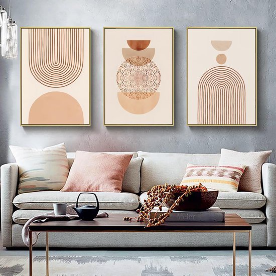 Unyqoos® Set van drie abstracte geometrische posters voor stijlvolle wanddecoratie