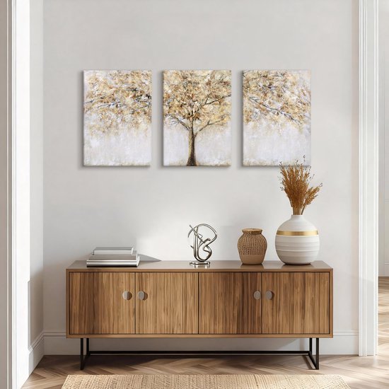 Unyqoos® Drie Delige Canvas Schilderijen Set met Abstracte Boom voor Woondecoratie