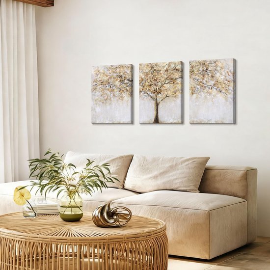 Unyqoos® Drie Delige Canvas Schilderijen Set met Abstracte Boom voor Woondecoratie
