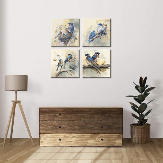 550x550-44823.jpg Unyqoos® Set van Vier Canvas Vogelafbeeldingen voor Stijlvolle Woonkamer Decoratie