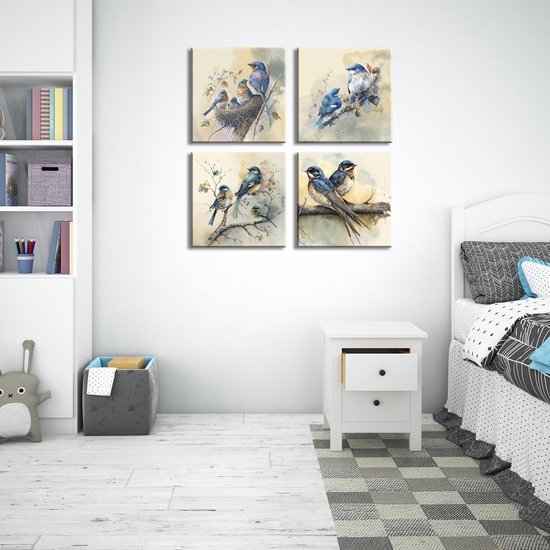 550x550-44825.jpg Unyqoos® Set van Vier Canvas Vogelafbeeldingen voor Stijlvolle Woonkamer Decoratie