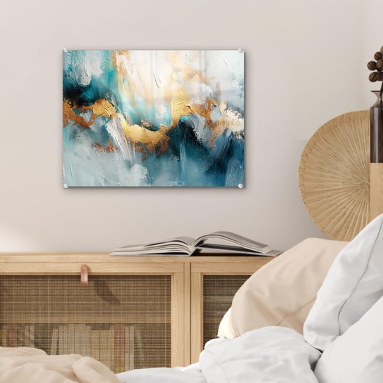 Unyqoos® Moderne wanddecoratie in goud en blauw voor elke ruimte 40 x 30 cm