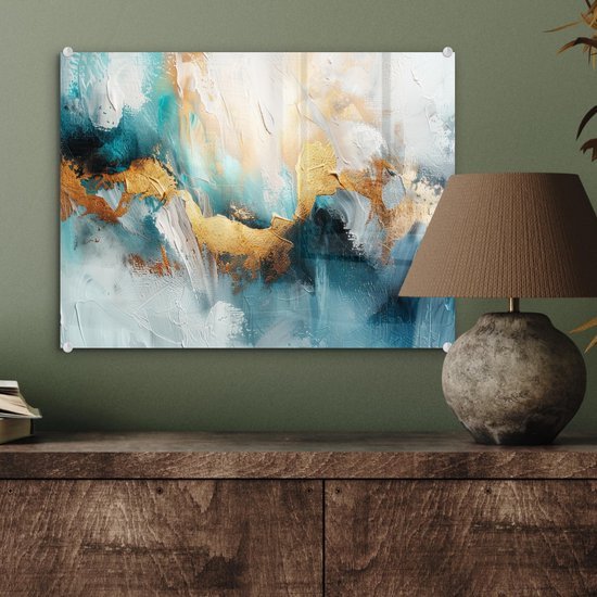 Unyqoos® Moderne wanddecoratie in goud en blauw voor elke ruimte 40 x 30 cm