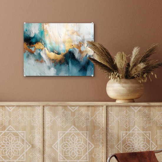 Unyqoos® Moderne wanddecoratie in goud en blauw voor elke ruimte 40 x 30 cm