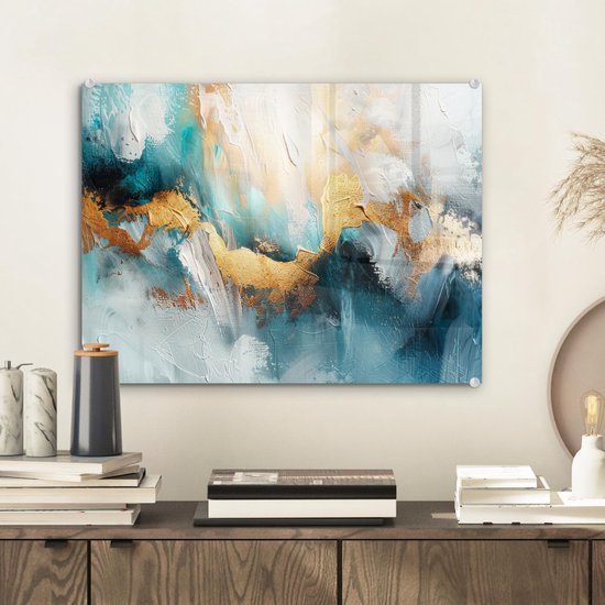 Unyqoos® Moderne wanddecoratie in goud en blauw voor elke ruimte 40 x 30 cm